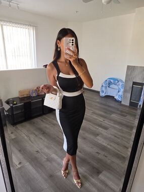 Black & White Colorblock Midi Dress